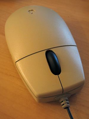 Hacked ADB II mouse, with two buttons and scroll wheel