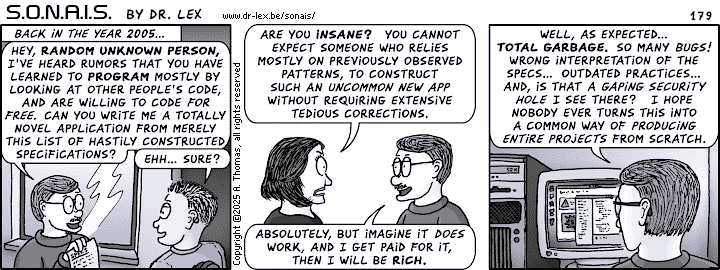 Strip 179. A flashback to the year 2005, when someone performs an experiment that may seem familiar in the present day.