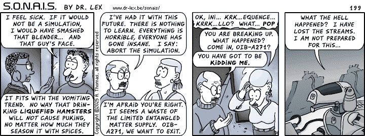 Strip 199. The team decides they have seen enough of the horrible future.