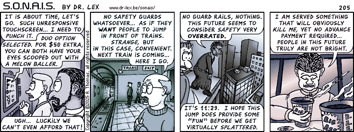 Strip 205. Everyone is preparing for their virtual deaths, which proves surprisingly easy.