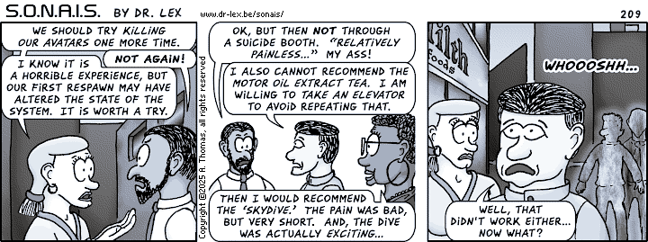 Strip 209. Heidi wants to have another shot at exiting the simulation the painful way.