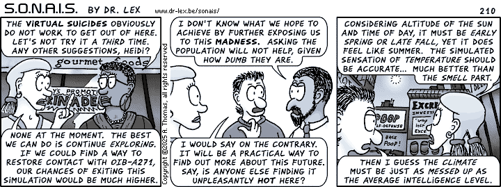 Strip 210. Realizing that they are stuck in the simulation, the team figures out how to proceed.