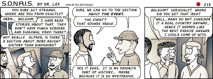 Strip 215. In the future history museum, the team tries to find clues about the recent past.
