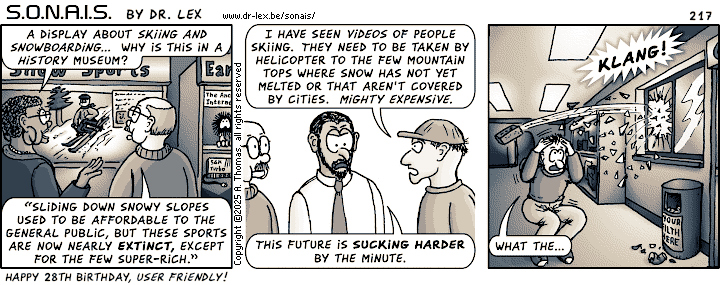 Strip 217. While learning some bad news about the future of winter sports, something unexpected happens.