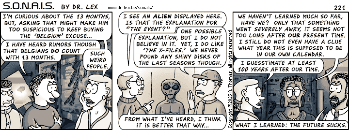 Strip 221. It is becoming obvious that the museum will not offer much in the way of answers about the state of the future.