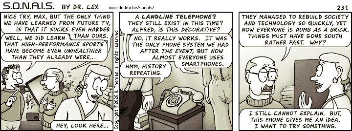 Strip 231. After evaluating their mind-numbing TV break, Zhang finds an unexpected appliance in Alfred's apartment.