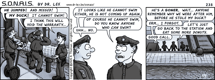 Strip 238. Max seems to have succeeded in stopping the cops from chasing him, but at what cost?