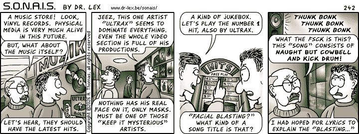 Strip 242. Music in the future proves to be very strange.