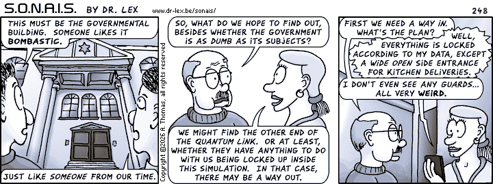 Strip 248. The team figures out how to get inside the governmental building.