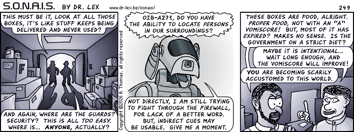 Strip 249. Getting inside the governmental building proves surprisingly and worryingly easy.