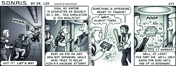 Strip 277. The hacking attempt of the spawning chamber begins.