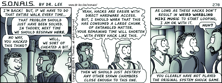 Strip 278. As Zhang returns, OIB-A271 warns about consequences of the hack.