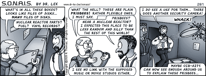 Strip 281. The team encounters something inexplicable in the lower levels of the Ultrax complex.