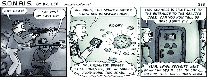 Strip 283. The team manages to convert another robot spawn chamber into a “resurrection chamber.”