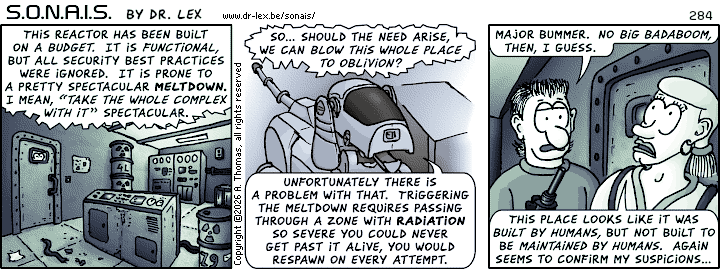 Strip 284. The team finds out more about the dedicated nuclear reactor in the Ultrax complex.