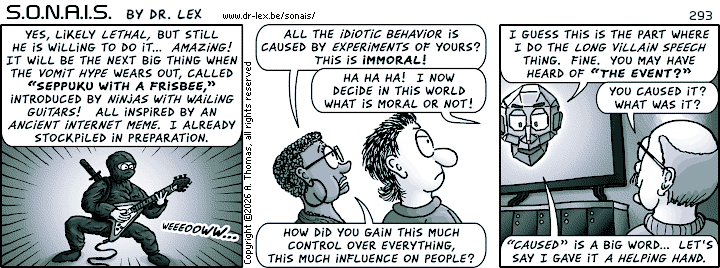 SONAIS strip 293. The reasons for the sorry state of the future are slowly unraveling.