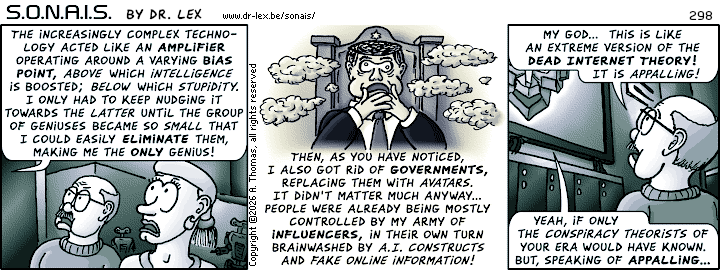 SONAIS strip 298. The team get increasingly appalled as Ultrax continues explaining how he took control over the entire world.