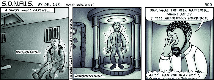 SONAIS strip 300. While Ultrax is doing his “villain speech,” something happens with Adil.