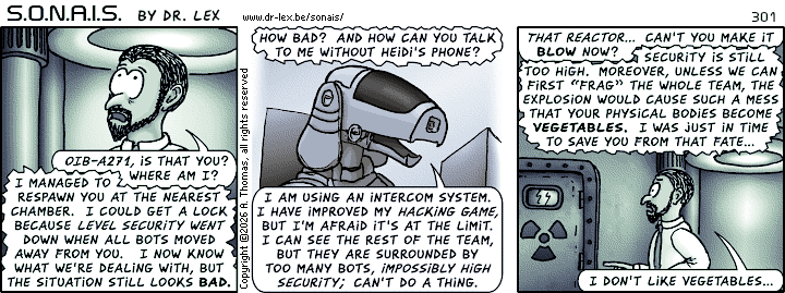 SONAIS strip 301. Although OIB-A271 has saved Adil from Ultrax' grasp, neither of them seems able to help the others.