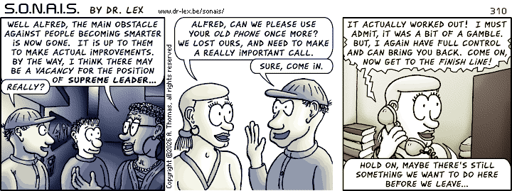 SONAIS strip 310. It looks like the team is finally able to return to their own present time.
