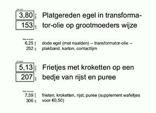 Alma-menu 3: Platgereden egel en frietjes met kroketten